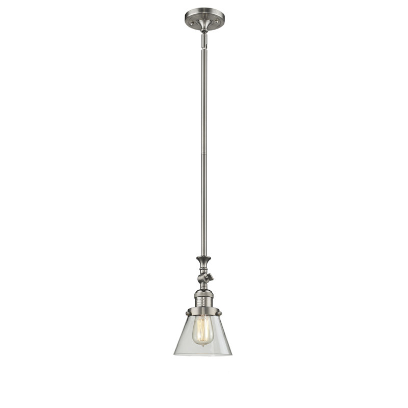 Luminaire suspendu conique 1 lumière, Nickel satiné brossé, Transparent