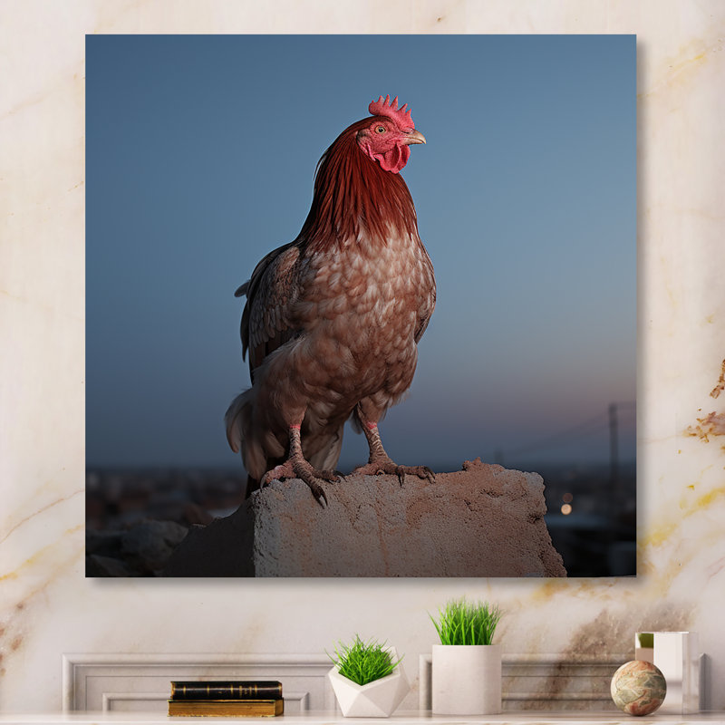 Cock A Doodle Dusk Rooster - Poulet, art mural, Gold Picture Framed, 30" H x 30" W