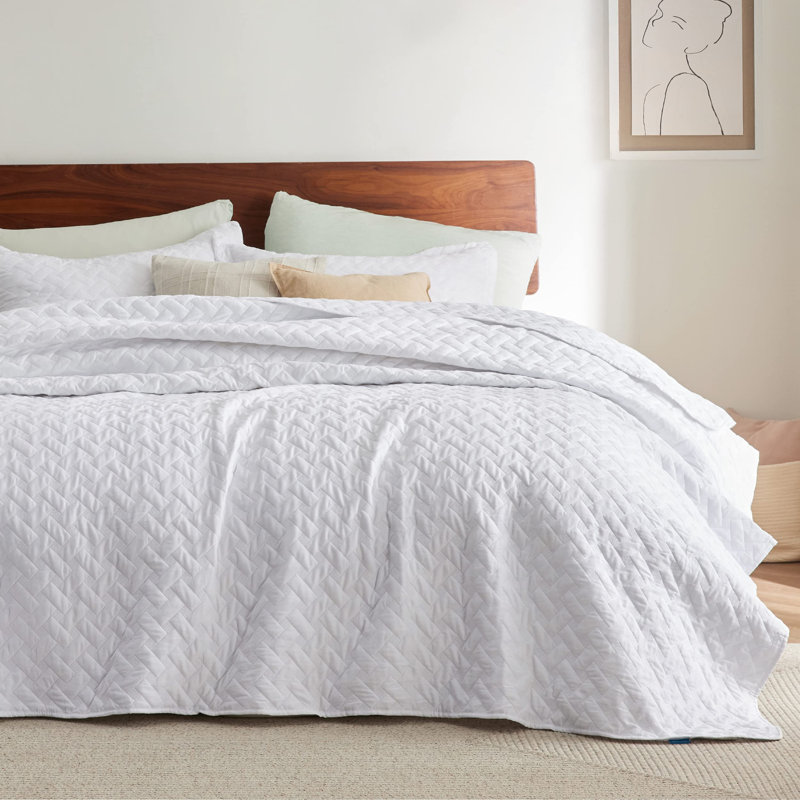 Bedsure Twin/Twin XL Lightweight Quilted Blanket - Breathable Basket Weave Quilt for Dorm Room & Home - AC-Friendly Summer Bedding for Bed & Sofa - White -Soft Gift for Women & College Students, All Seasons