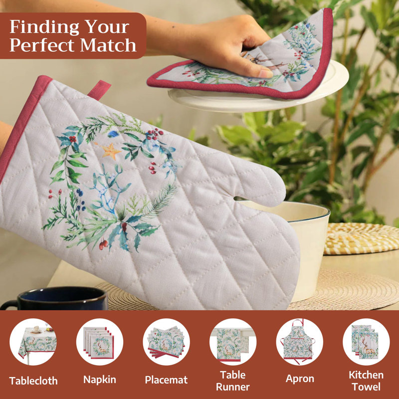 Maison d'Hermine Holly Time 100% Cotton Oven Mitt - 7.5" x 13"