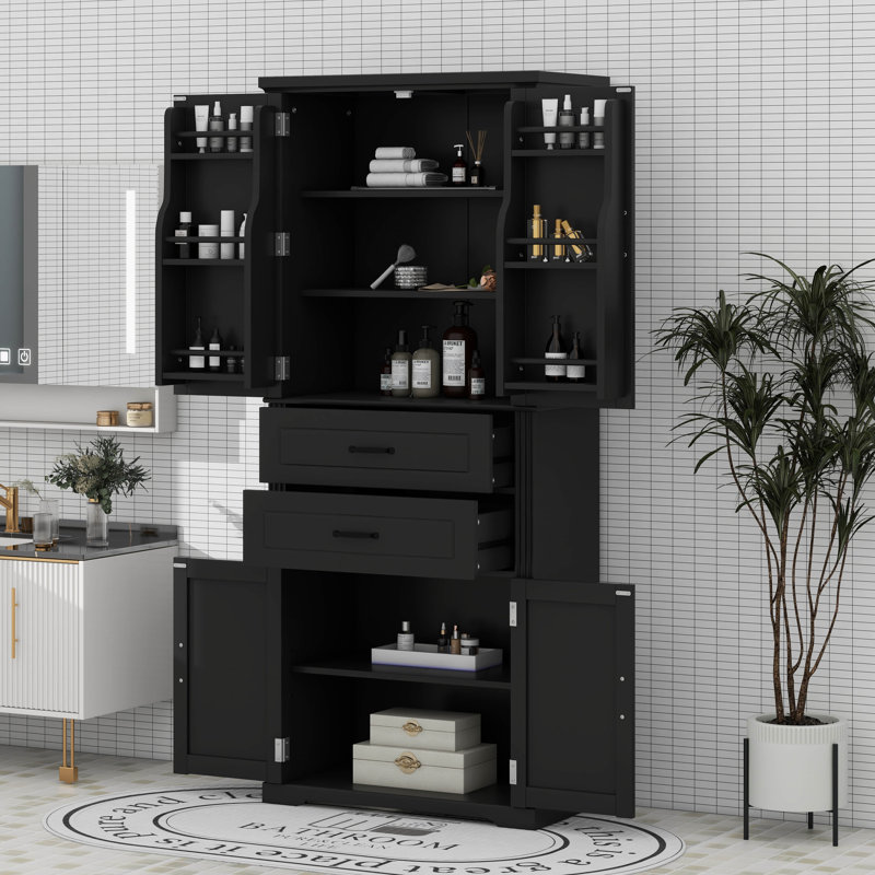 Armoire de rangement avec tablette réglable à 2 tiroirs, Noir