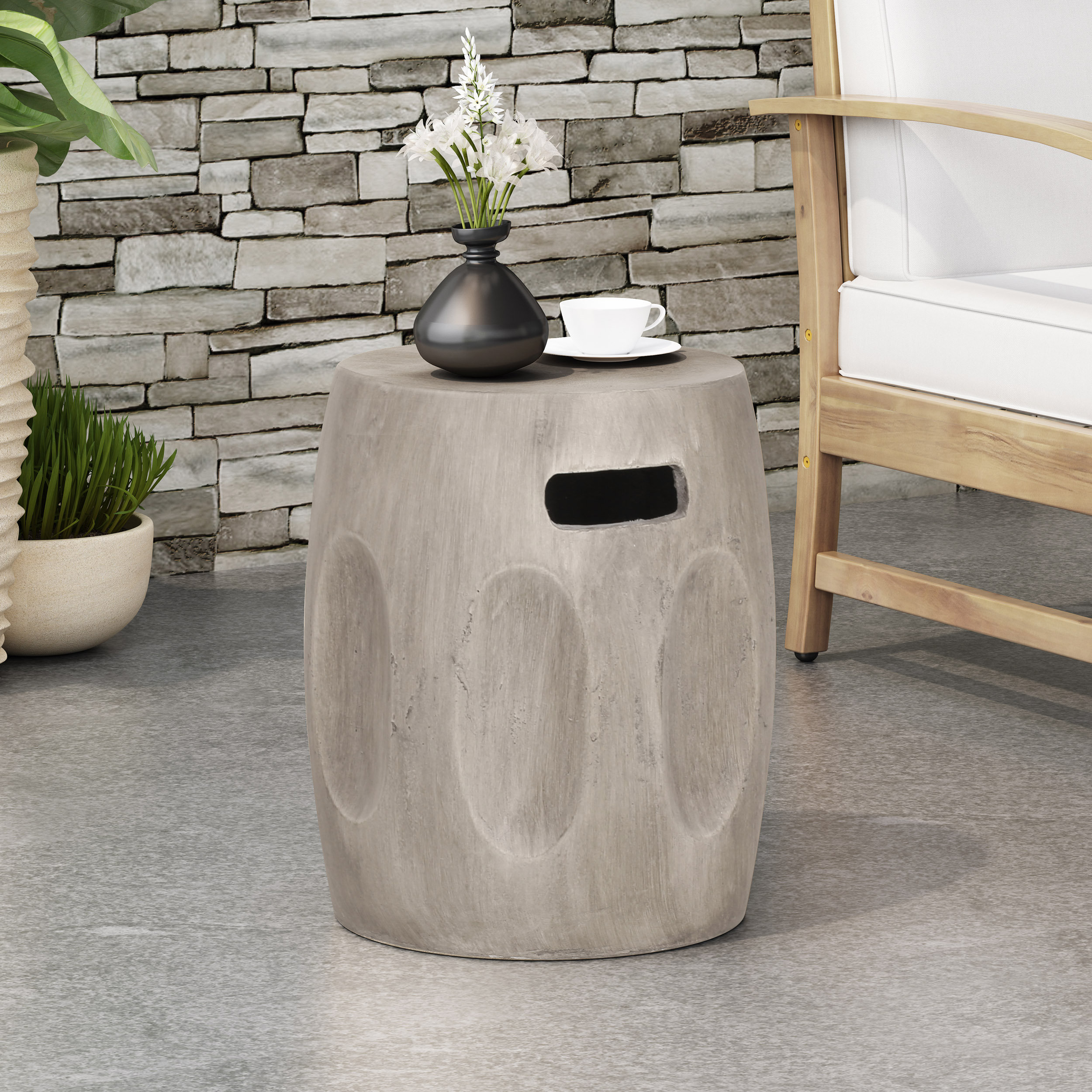 17 Stories Belmeda Stone Outdoor Side Table & Reviews Wayfair