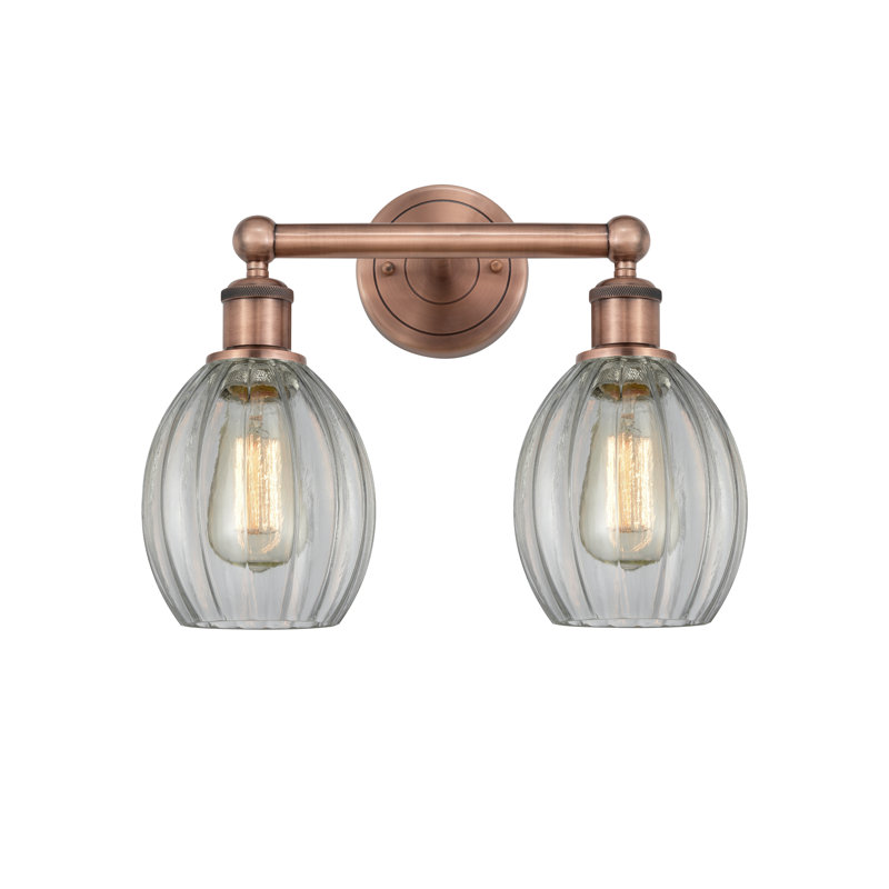 Éclairage pour meuble-lavabo à 2 lumières 14,5 pouces Bolduc, Transparent, Cuivre antique