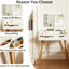 Table de meuble-lavabo blanche 31,5 pouces avec 3 lumières à intensité variable, miroir amovible de 23,6 po x 13,7 po et 2 tiroirs pour la chambre à coucher, éclairage de bureau à maquillage, tablettes ouvertes
