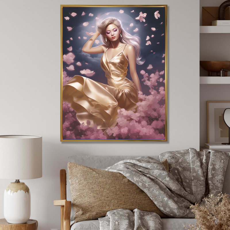Portrait de femme à la mode sur toile, impression, H 32 po x l 16 po x P 1 po, Cadre flottant doré