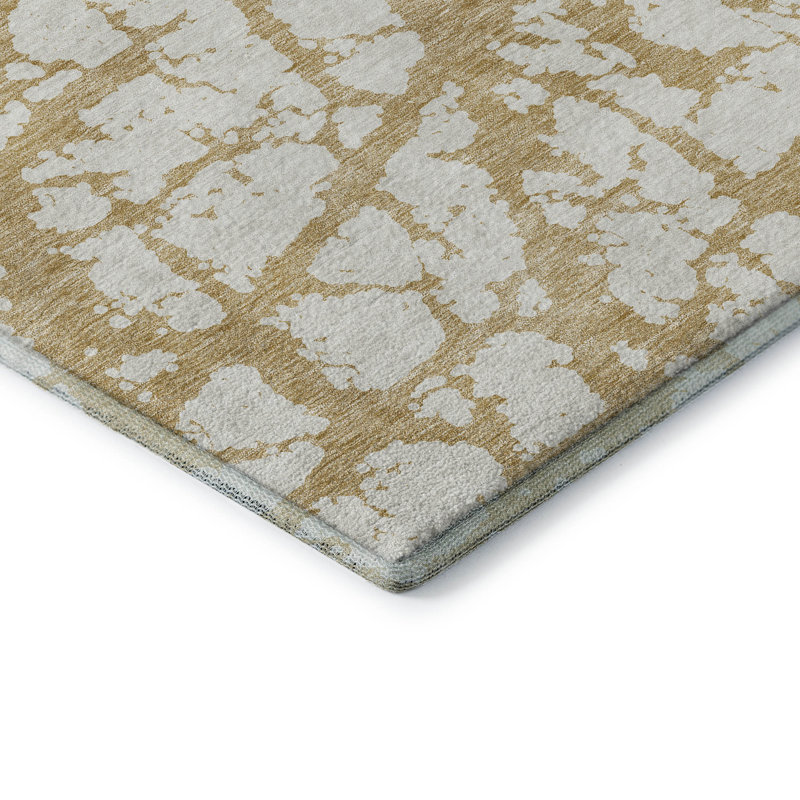 Premium Machine Washable Prisco Gold Rug, Rectangle 5' x 7'6"