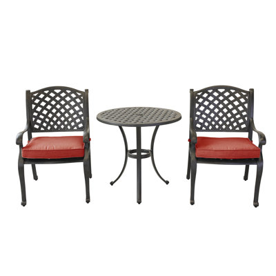 Eamor 2 - Person Patio Dining Set Umbrella Hole Included Round Table with Cushions Included