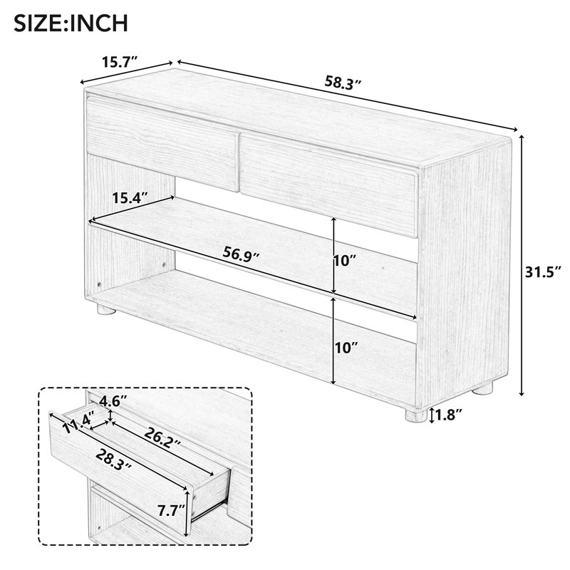 58" Kitchen Storage Sideboard Buffet Cabinet Console Table, Natural Wood Wash
