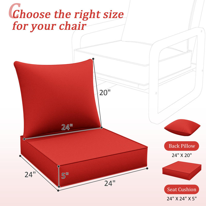 Coussin de siège / dossier d'extérieur, Rouge, L 24 po x P 24 po