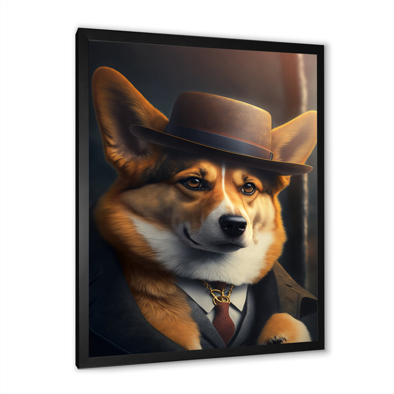 Corgi, H 32 po x l 16 po x P 1 po, Impression noire sur toile encadrée