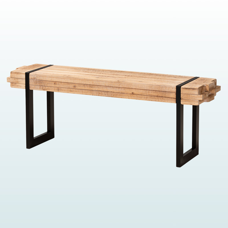 Banc Sinya avec bois au fini brun naturel et métal au fini noir, H 17,5 po x l 47 po x P 11,63 po