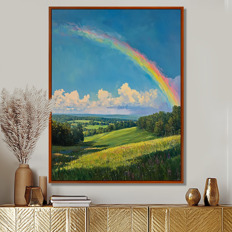 Rainbow In The Open Pasture - Rainbow, art mural encadré, H 20 po x l 12 po, Reproduction avec cadre flottant, Brun