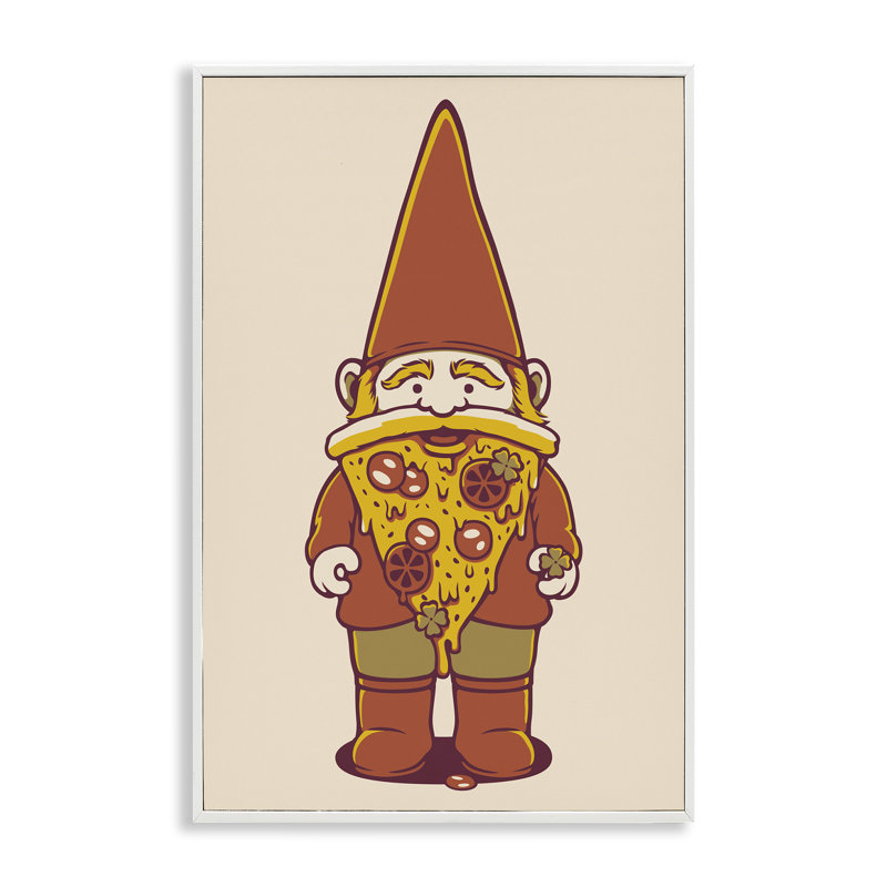 Happy Pizza Gnome, estampe numérique, conception de Tobe Fonseca, Giclée encadrée blanc bord de mer, H 24 po x l 16 po