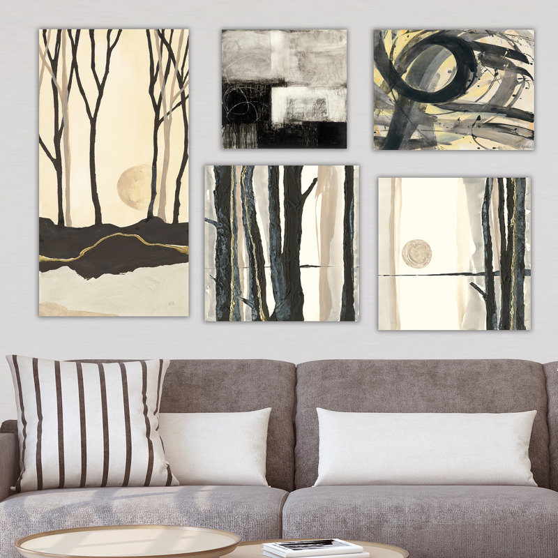 Ensemble de 5 reproductions murales abstraites collection forest forest