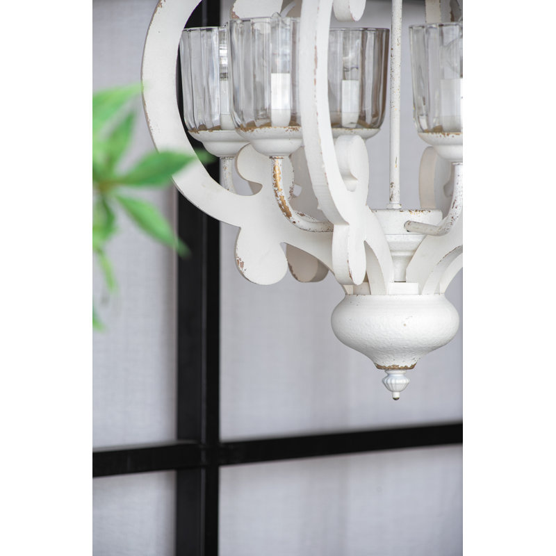 Lustre de ferme 6 lumières avec chaîne réglable - Luminaire suspendu rustique, Crème, crème