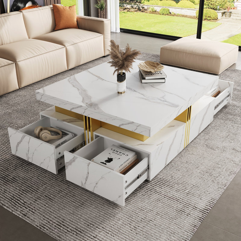 Table basse carrée moderne avec rangement, Blanc