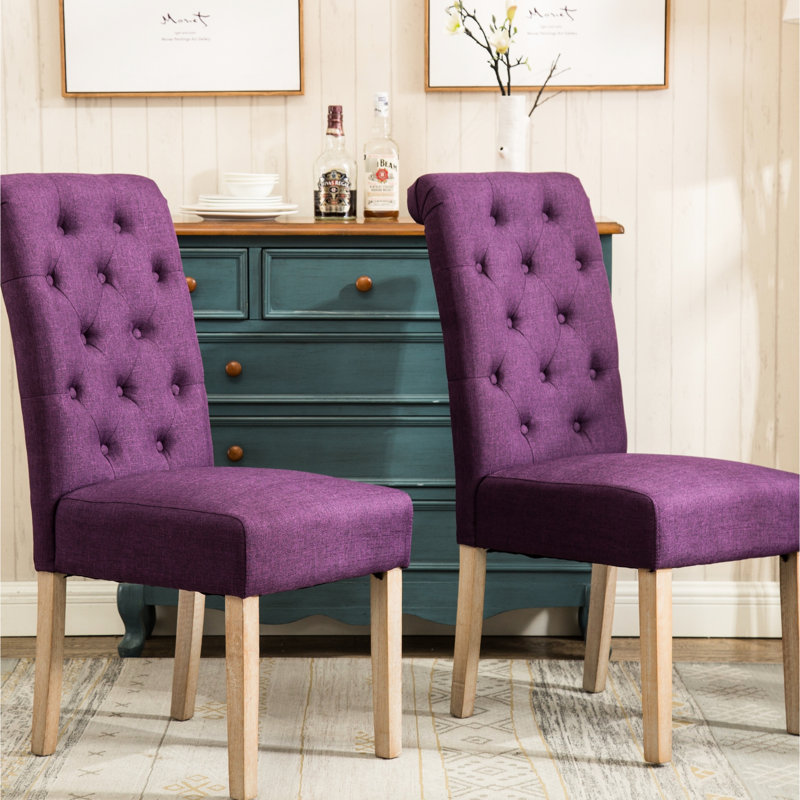 2 chaises de salle à manger en bois massif, mauve, revêtement doux, pieds 2 mauves, bois, style gracieux, Violet