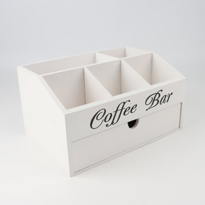 2-Tier Wooden Coffee Pod Holder – White Coffee Bag Storage Organizer, Countertop Display Stand