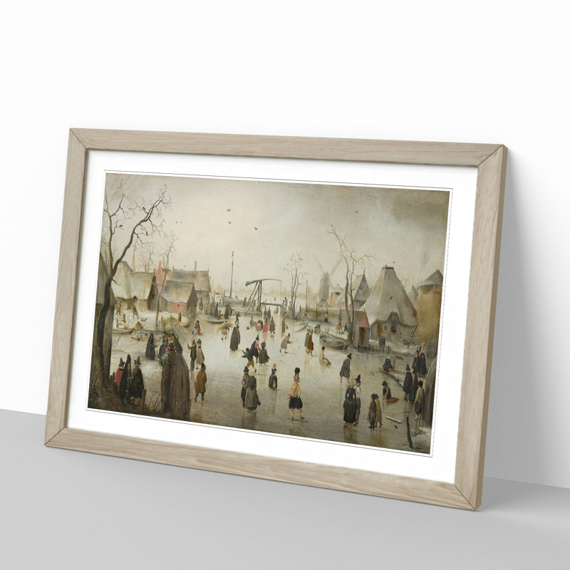 Ice-Skating in a Village by Hendrick Avercamp - Picture Frame Painting, Oak Framed, 27cm H x 36cm W x 2cm D
