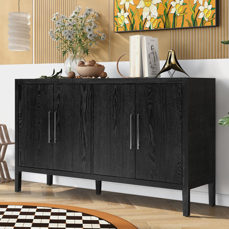 Cortisha Large Storage Cabinet Sideboard with 4 Metal Handles 4 Adjustable Shelves and 4 Doors High Quality Wood Grain Design Easy to Assemble Perfect for Home Organization and Maximizing Storage Space