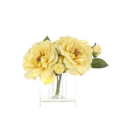 Real-Touch Rose, Yellow, Glass Vase, 8wx8dx7h