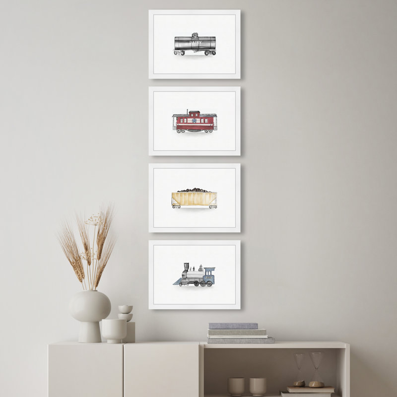 Transport, ensemble de train, caravane, reproduction d'art traditionnelle sur toile grise pour chambre, Cadre blanc