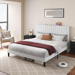 Alti 44.8'' Velvet Upholstered Tufted Bed Frame with Charging Station