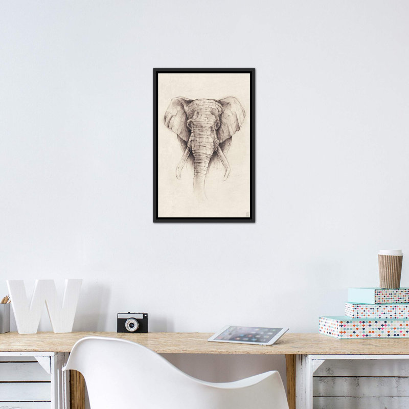 «Elephant II» par Mike Koubou - impression d'art graphique, Toile encadrée noir délavé, H 26 po x l 18 po x 1,5 po