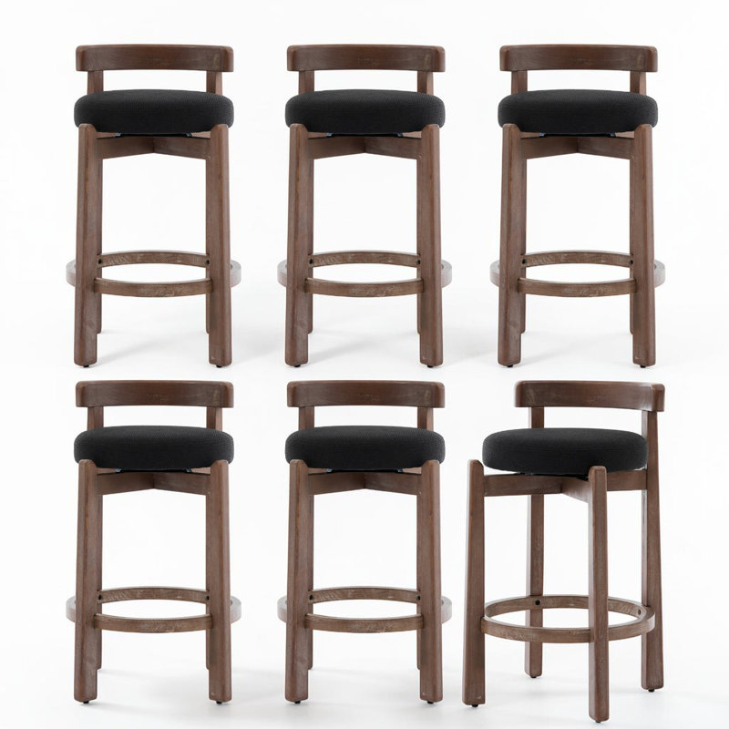 Tabourets pivotants avec repose-pieds en bois massif et lin de 26 po Cicero, Black, 6