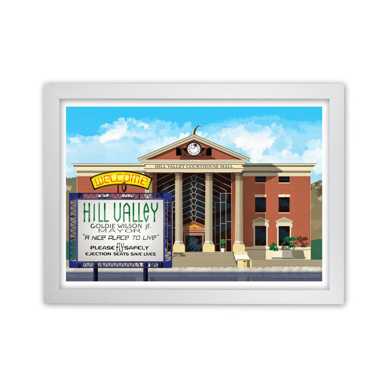 Hill Valley 2015 Revised by Richard O'Neill - Print, 64cm H x 88cm W x 3cm D, White Framed