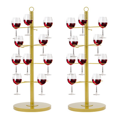 2 Piece 4 Tier Champagne Glasses Display Rack Cocktail Tree Stand by Rebrilliant