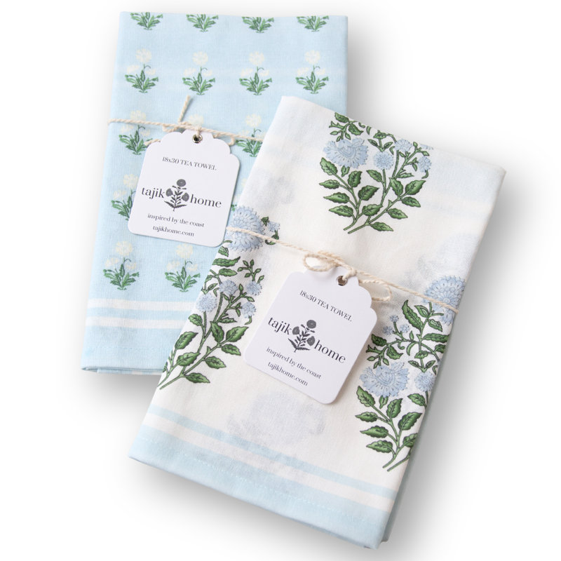 Genevieve And Arabella Block Print Tea Towels (Set Of 2), Set of 2, Genevieve