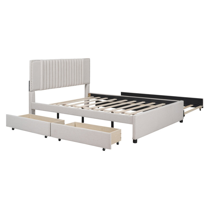 Full Size Bed With Twin Size Trundle, gris, Grand