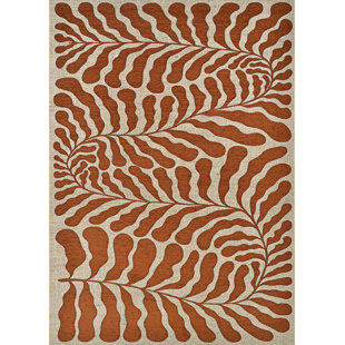 Castille Ikeshia Terra-Cotta Contemporary Indoor/Outdoor Rug In Floral Style, Power-Loomed Polyester And Poly-Chenille Blend, Durable, Easy Clean For Living Room Bedroom Outdoor Patio Home Decor