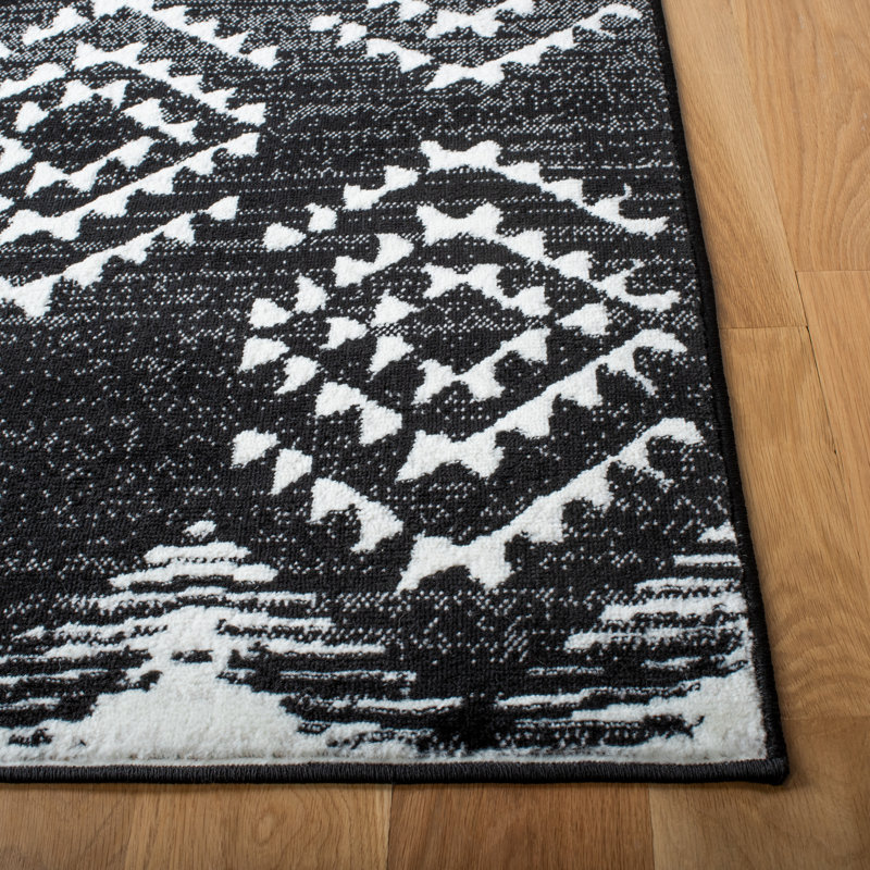 Tapis tissé géométrique noir / ivoire Gonsales, Tapis de couloir 2 pi x 8 pi