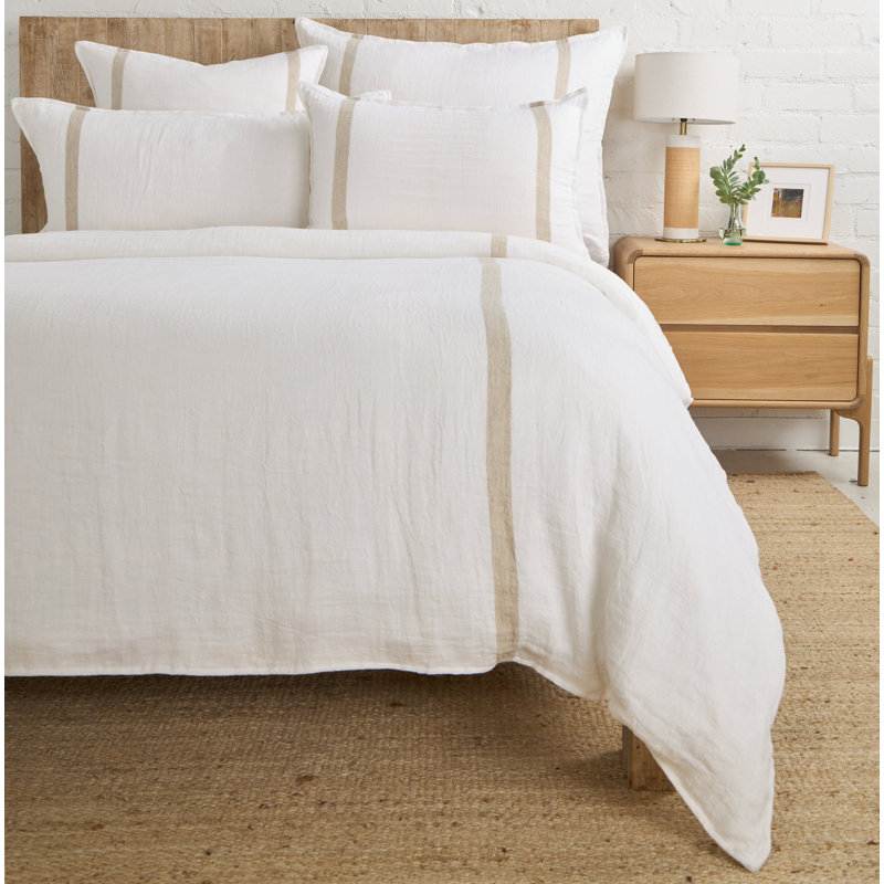 Taie décorative 100% lin Rory Herringbone, Blanc, Très grand lit