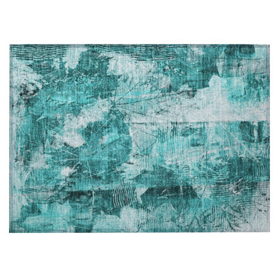 2' X 3' Teal Floral Washable Non Skid Indoor Outdoor Area Rug