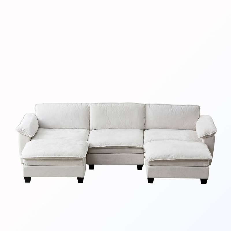 U-Shaped Sectional Sofa With 2 Ottoman, Beige Chenille