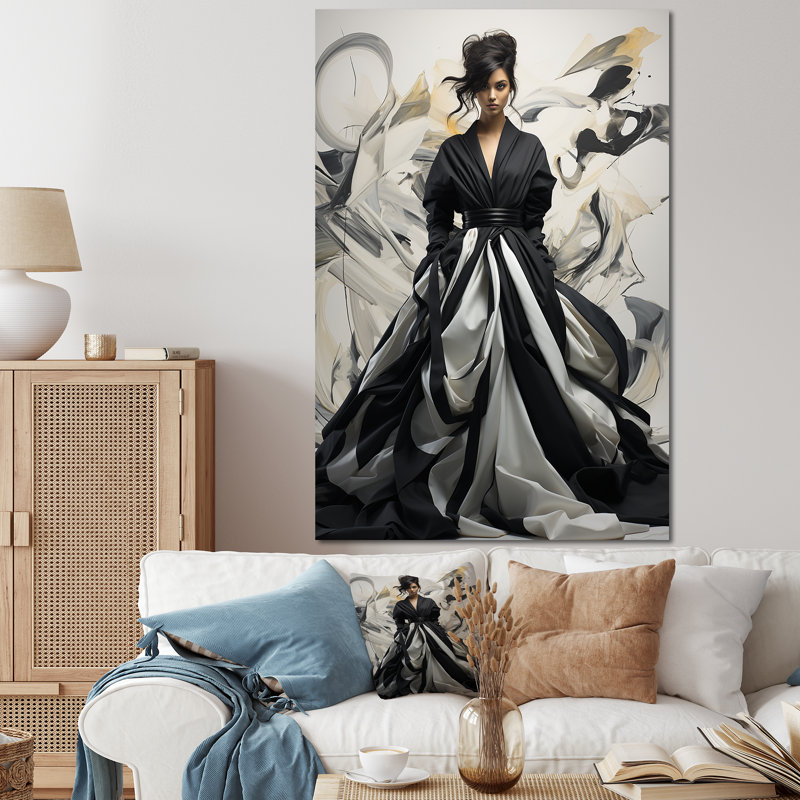 Noir et blanc, mode féminine, élégance dévoilée III - art mural mode, Toile tendue, 60" H x 40" W