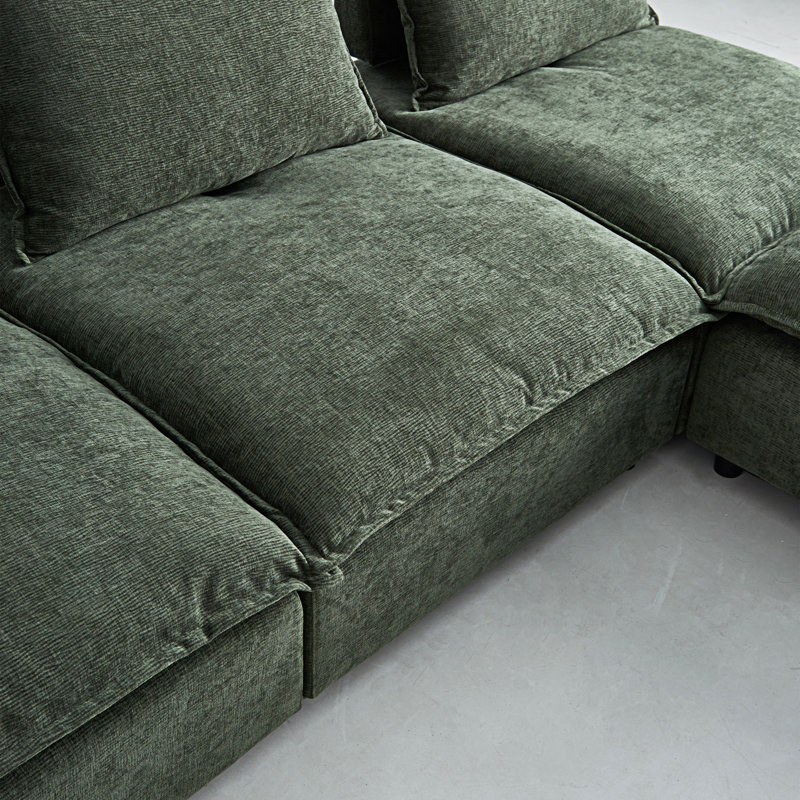 Fauteuil d'appoint sans accoudoirs avec repose-pieds, Chenille verte