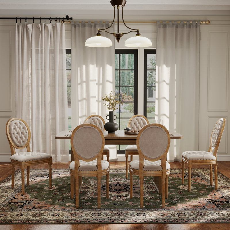 Ensemble de salle à manger Mid-Century, Beige, 7 pièces : table, 6 chaises