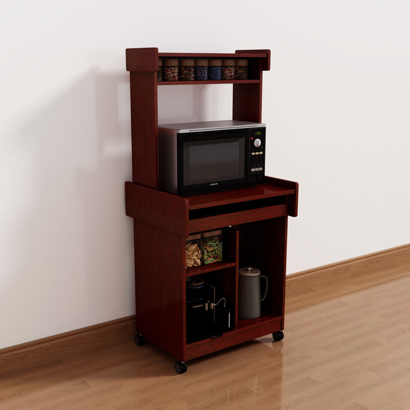 Support pour ordinateur à micro-ondes avec roulettes verrouillables, tablette et plateau coulissants, support