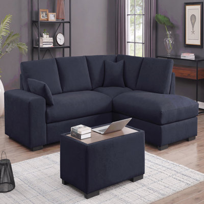 Canapé modulaire en tissu tissé gris foncé de 100 po avec méridienne orientée à droite et repose-pieds console