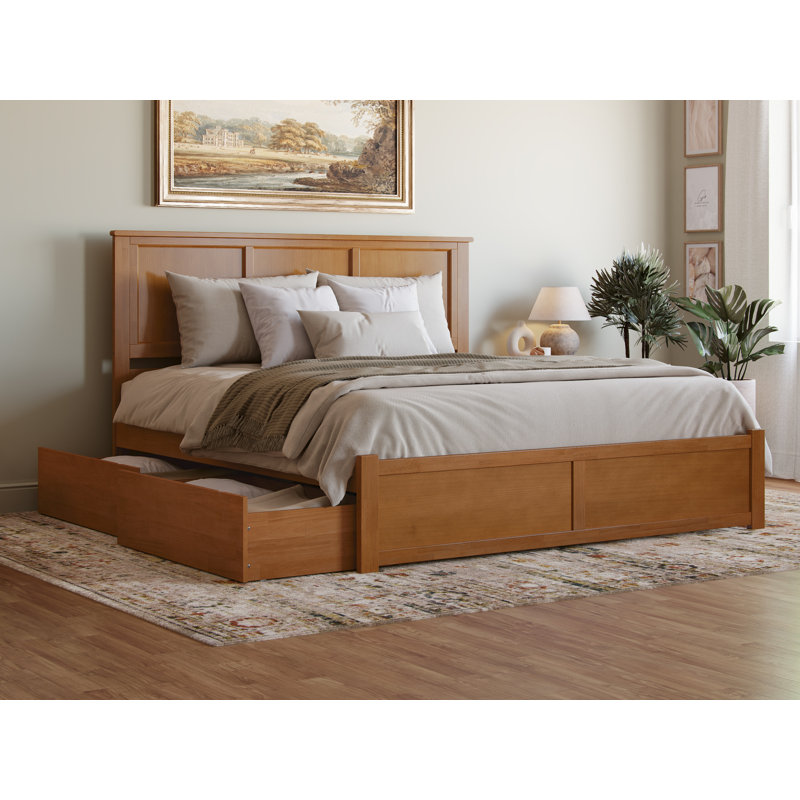 Madison King Light Toffee Wood Platform Bed with Storage Drawers