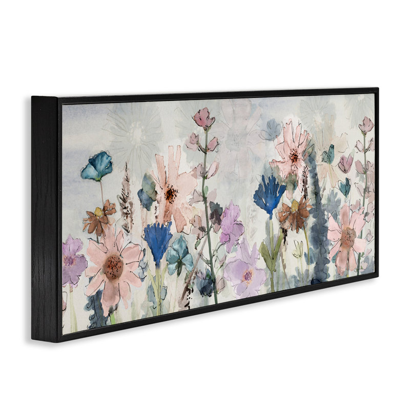 Jolies fleurs sauvages superposées, giclées par Val Rhodes, H 10 po x l 24 po, Giclée encadrée noir minuit