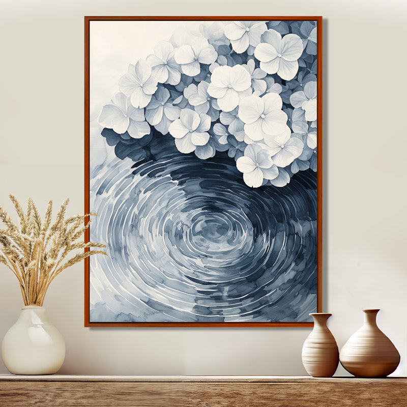 Hydrangea by the Pond Ripple Effect - Hydrangea Wall Art, H 40 po x l 30 po, Brun, Reproduction avec cadre flottant