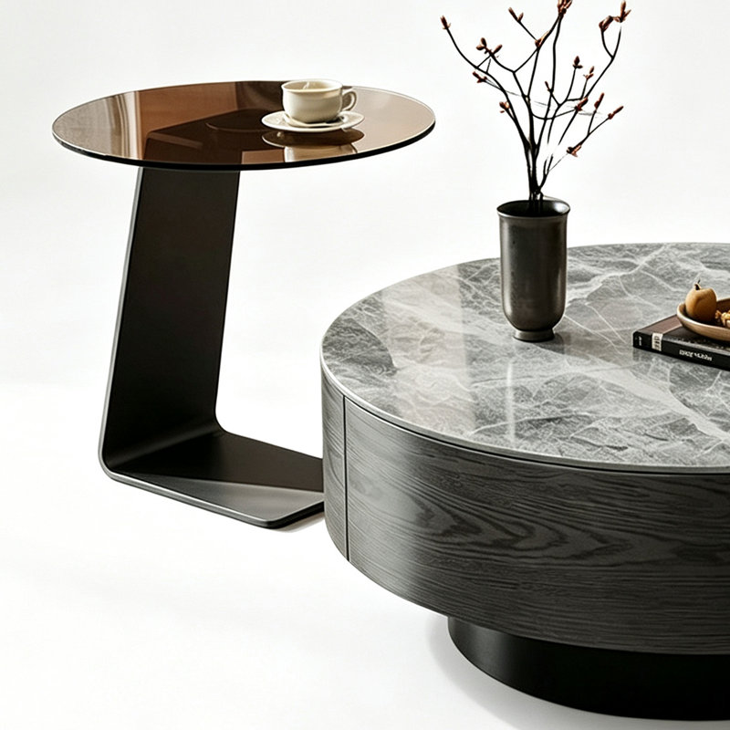Table basse de style italien de luxe, Gray White Tan Top/Beige BlackBase
