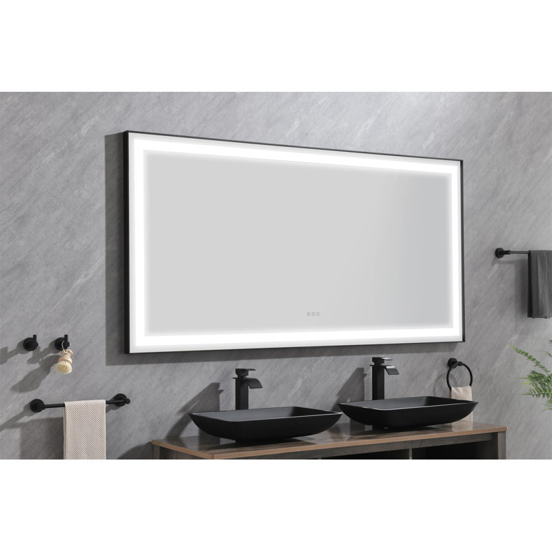 Miroir de salle de bain DEL, Noir mat, 72 po x 36 po