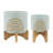 Rainbow Motif Outdoor Planters on Wood Stands for Indoor Home Decor - Modern Ceramic Flower Pots for Living Room or Patio - Set of 2, 11", 7" Green & Tan-94320080-94320078