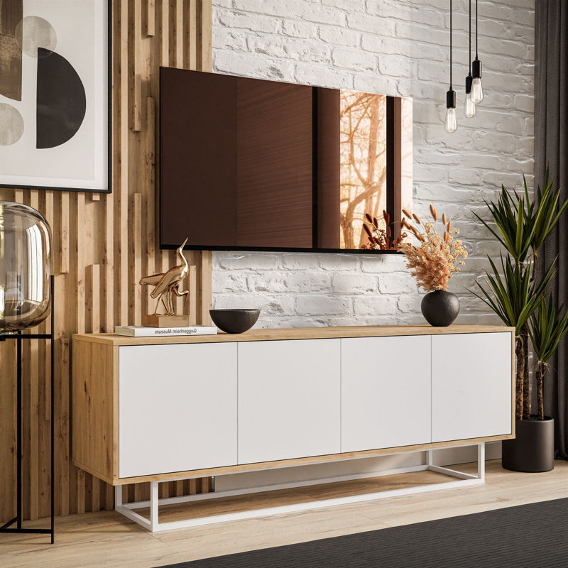 Heimir Unfinished TV Stand for TVs up to 65", Artisan Oak/White